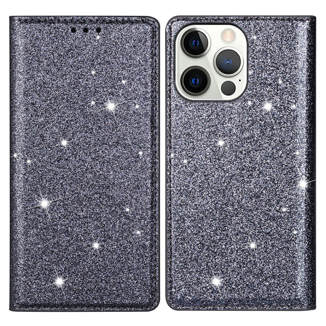 Ultra-thin Glitter Powder PU Leather Phone Stand Case Cover for iPhone 13 Pro Max 6.7 inch