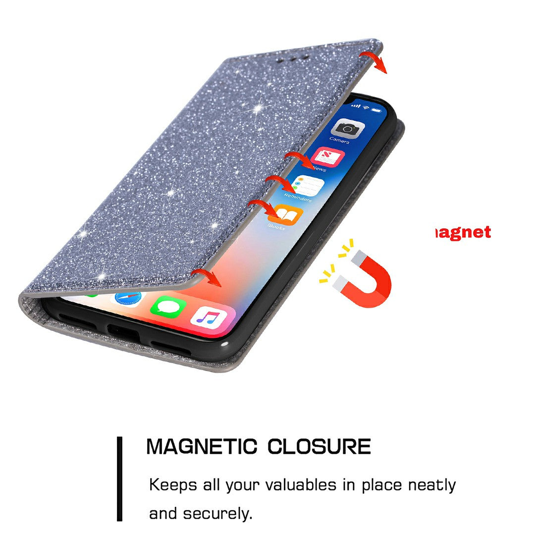 Ultra-thin Glitter Powder PU Leather Phone Stand Case Cover for iPhone 13 Pro Max 6.7 inch