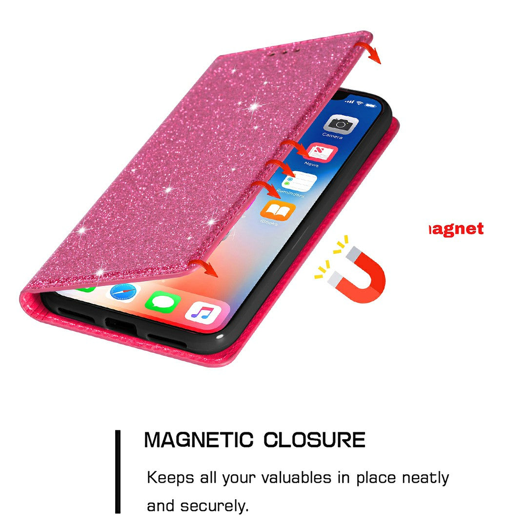 Ultra-thin Glitter Powder PU Leather Phone Stand Case Cover for iPhone 13 Pro Max 6.7 inch