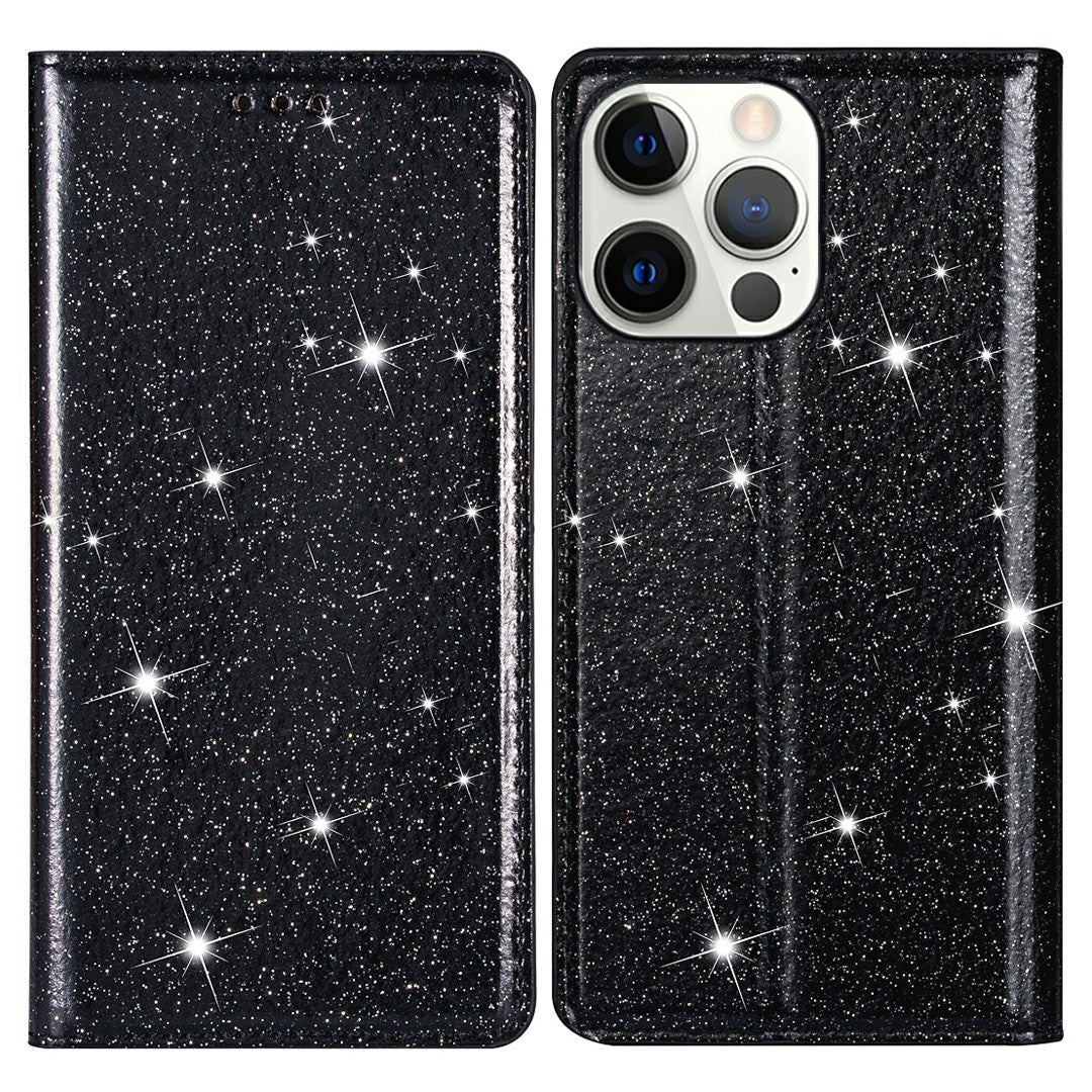 Ultra-thin Glitter Powder PU Leather Phone Stand Case Cover for iPhone 13 Pro Max 6.7 inch