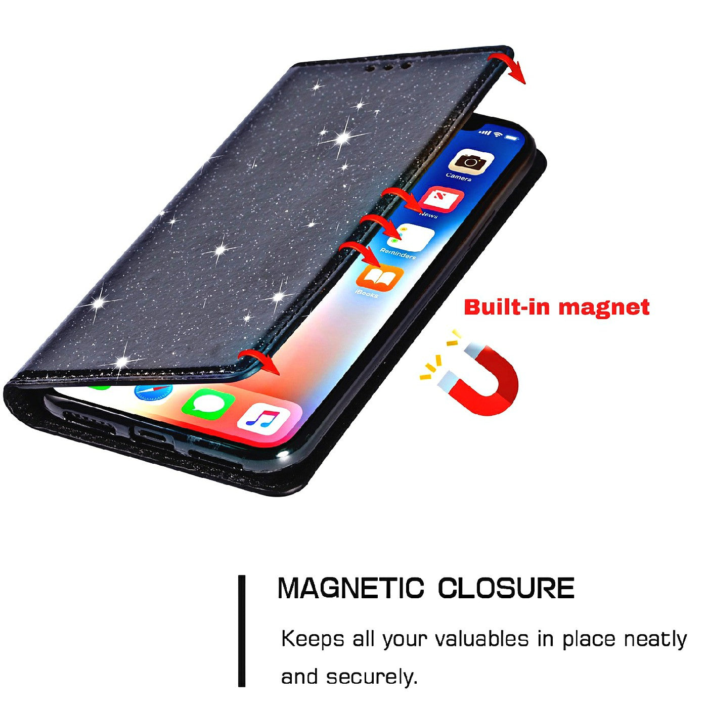 Ultra-thin Glitter Powder PU Leather Phone Stand Case Cover for iPhone 13 Pro Max 6.7 inch