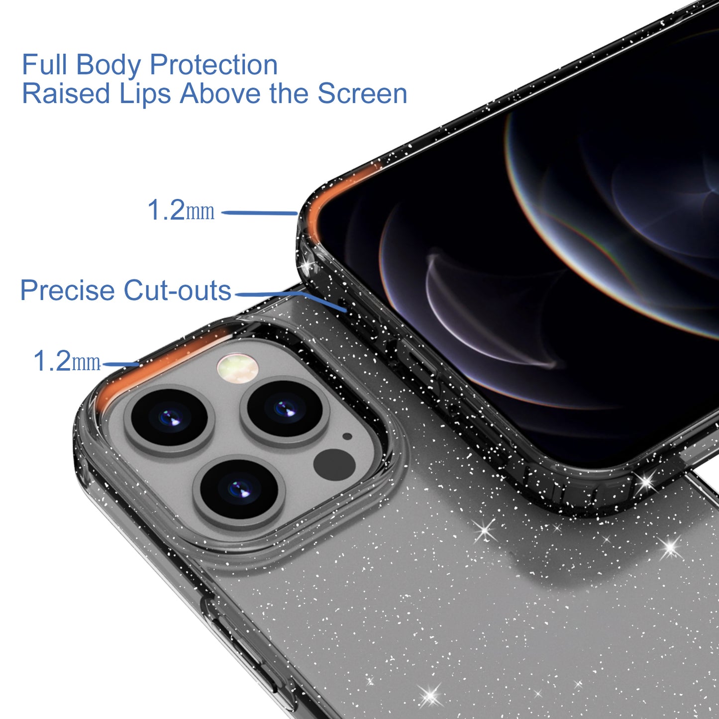 GW18 Shiny Glitter Sparkle Powder Clear TPU Soft Phone Case for iPhone 13 Pro Max 6.7 inch