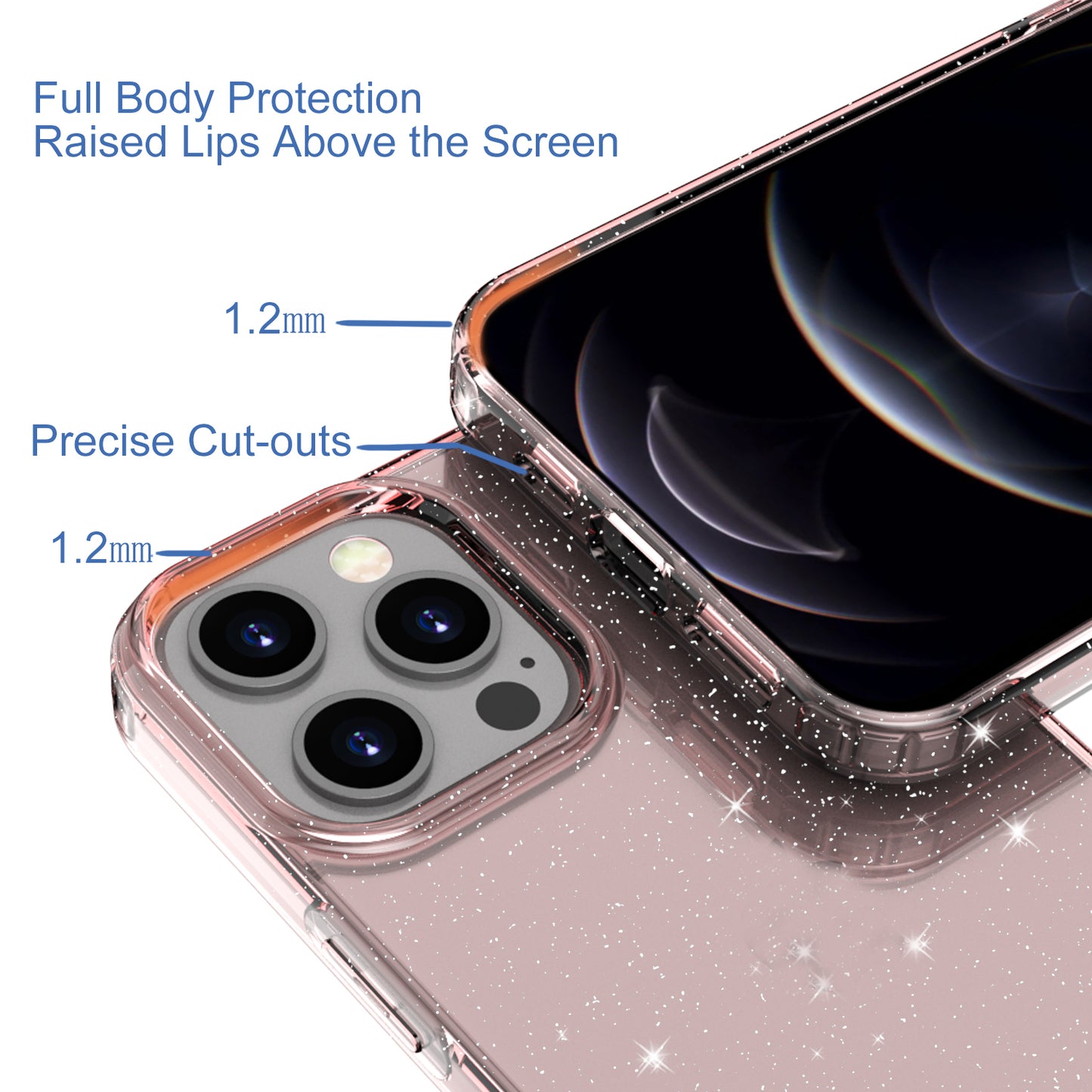 GW18 Shiny Glitter Sparkle Powder Clear TPU Soft Phone Case for iPhone 13 Pro Max 6.7 inch