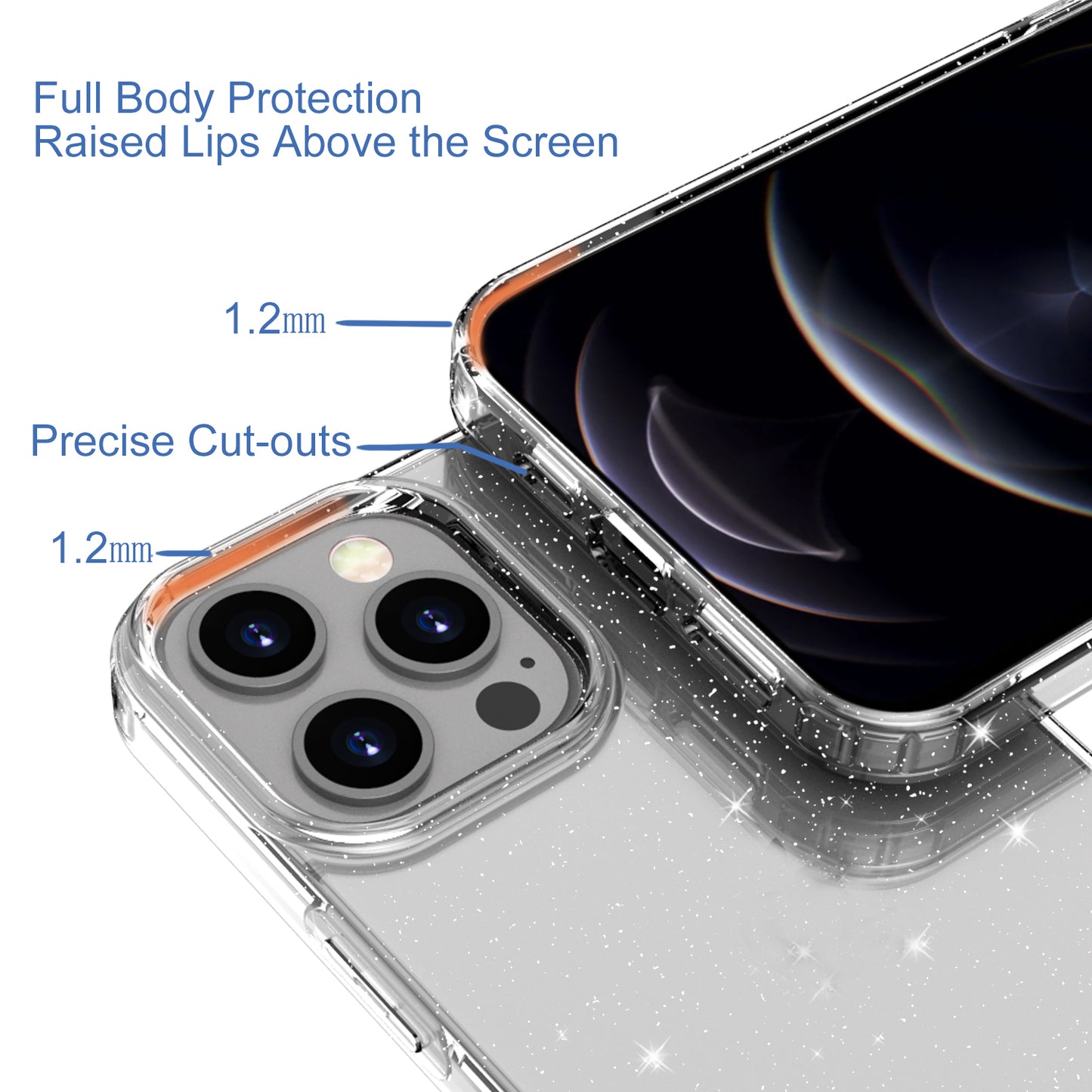 GW18 Shiny Glitter Sparkle Powder Clear TPU Soft Phone Case for iPhone 13 Pro Max 6.7 inch