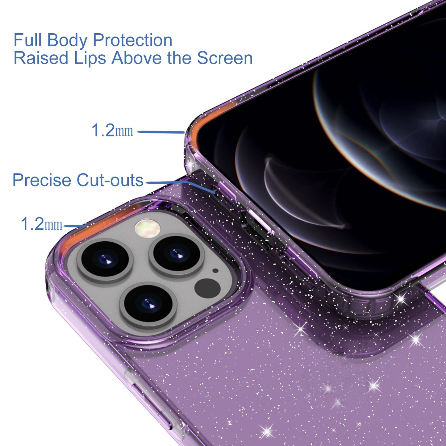 GW18 Shiny Glitter Sparkle Powder Clear TPU Soft Phone Case for iPhone 13 Pro Max 6.7 inch
