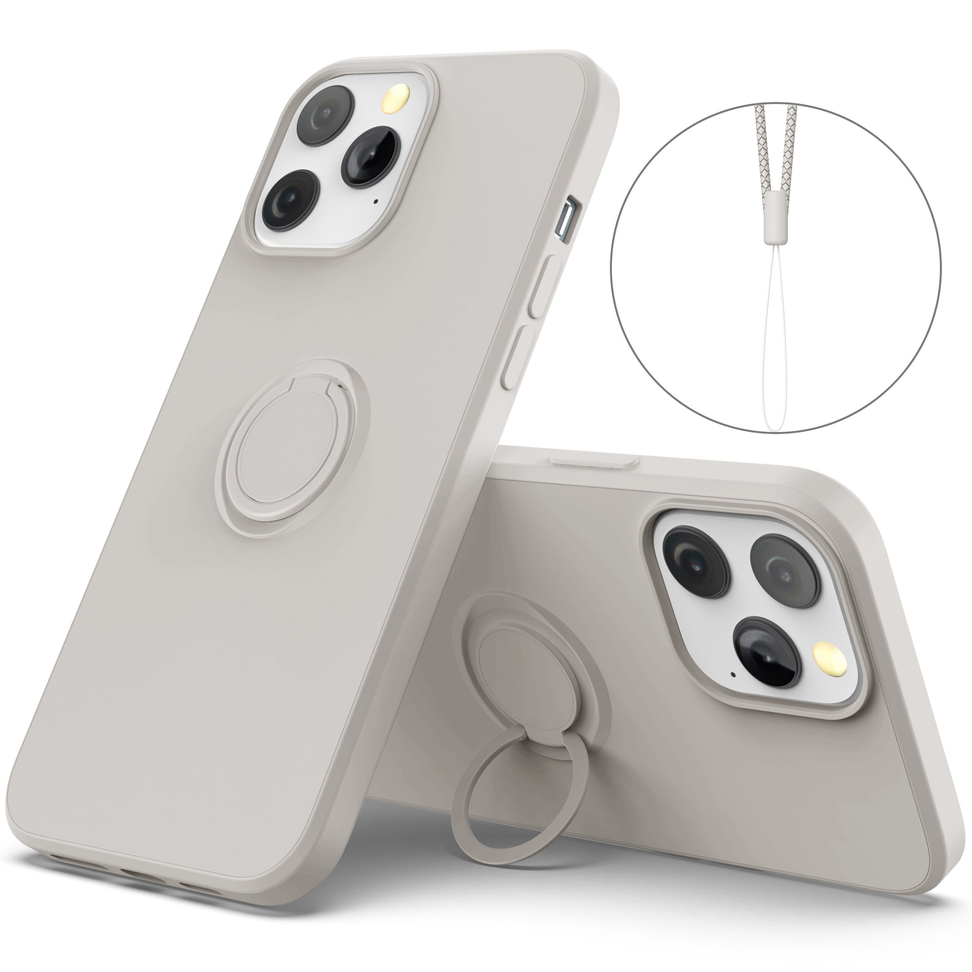 Adjustable Kickstand Design Eco-Friendly Liquid Silicone Easy-Clean Phone Protective Case Shell with Handy Strap for iPhone 13 Pro 6.1 inch