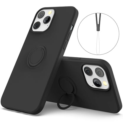 Adjustable Ring Kickstand Design Shock-Proof Soft Eco-Friendly Liquid Silicone Phone Protective Case Shell with Handy Strap for iPhone 13 Pro Max 6.7 inch
