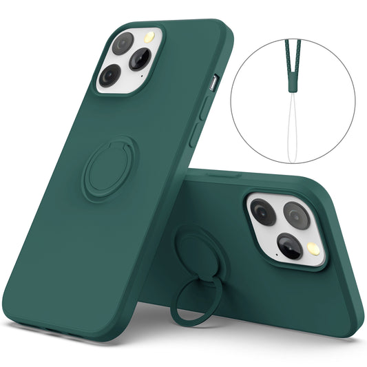 Adjustable Ring Kickstand Design Shock-Proof Soft Eco-Friendly Liquid Silicone Phone Protective Case Shell with Handy Strap for iPhone 13 Pro Max 6.7 inch