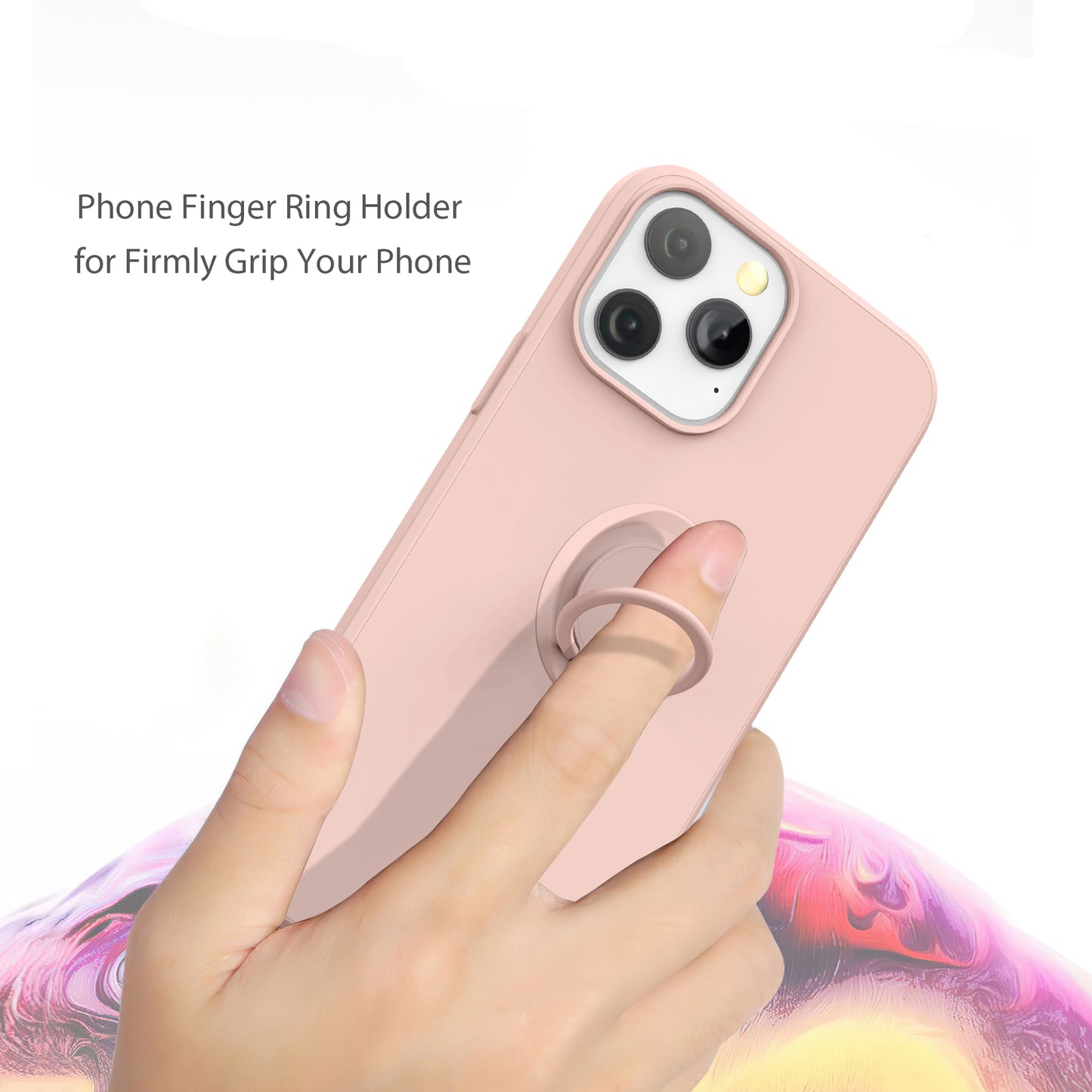 Adjustable Ring Kickstand Design Shock-Proof Soft Eco-Friendly Liquid Silicone Phone Protective Case Shell with Handy Strap for iPhone 13 Pro Max 6.7 inch