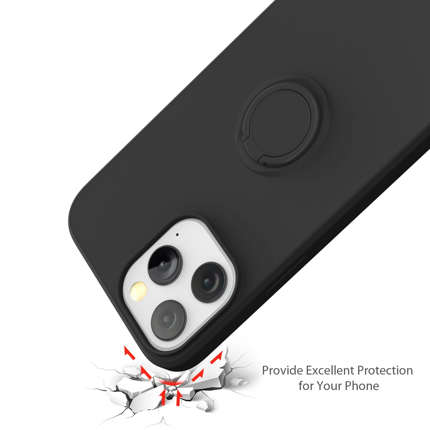 Adjustable Ring Kickstand Design Shock-Proof Soft Eco-Friendly Liquid Silicone Phone Protective Case Shell with Handy Strap for iPhone 13 Pro Max 6.7 inch