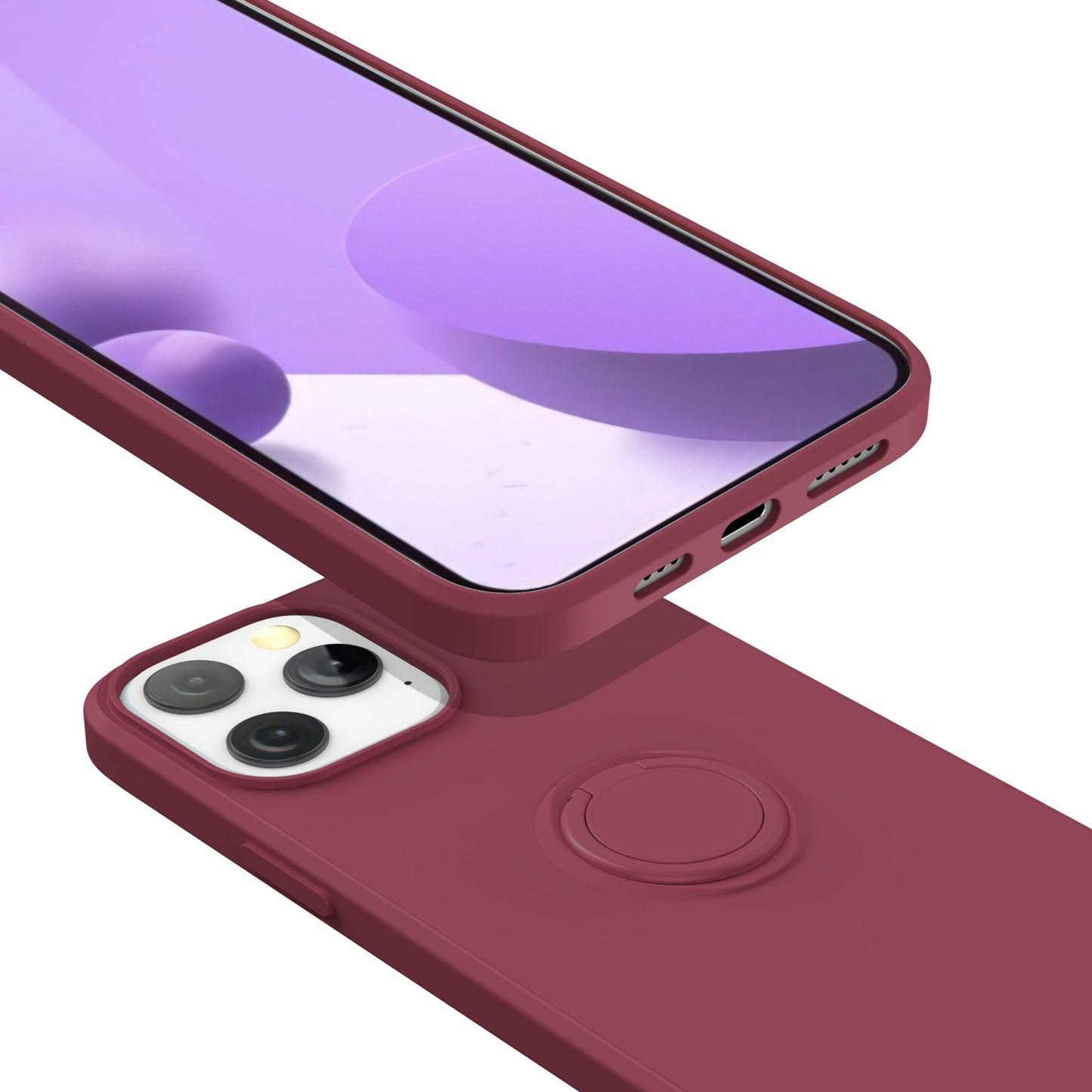 Adjustable Ring Kickstand Design Shock-Proof Soft Eco-Friendly Liquid Silicone Phone Protective Case Shell with Handy Strap for iPhone 13 Pro Max 6.7 inch