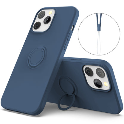 Adjustable Ring Kickstand Design Shock-Proof Soft Eco-Friendly Liquid Silicone Phone Protective Case Shell with Handy Strap for iPhone 13 Pro Max 6.7 inch