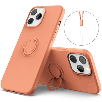 Adjustable Ring Kickstand Design Shock-Proof Soft Eco-Friendly Liquid Silicone Phone Protective Case Shell with Handy Strap for iPhone 13 Pro Max 6.7 inch
