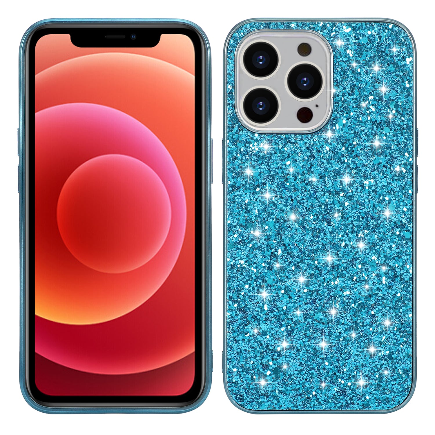 Glitter Sequins Electroplating TPU Frame + Hard PC Panel Phone Case Protective Cover for iPhone 13 Pro 6.1 inch