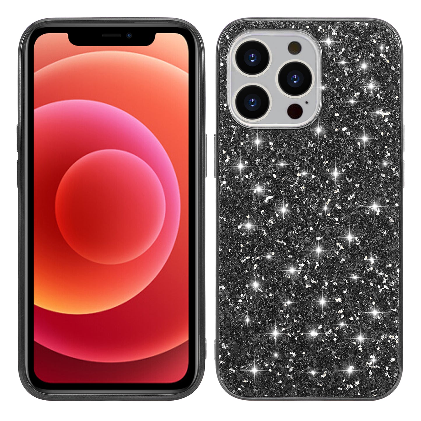 Glitter Sequins Electroplating TPU Frame + Hard PC Panel Phone Case Protective Cover for iPhone 13 Pro 6.1 inch