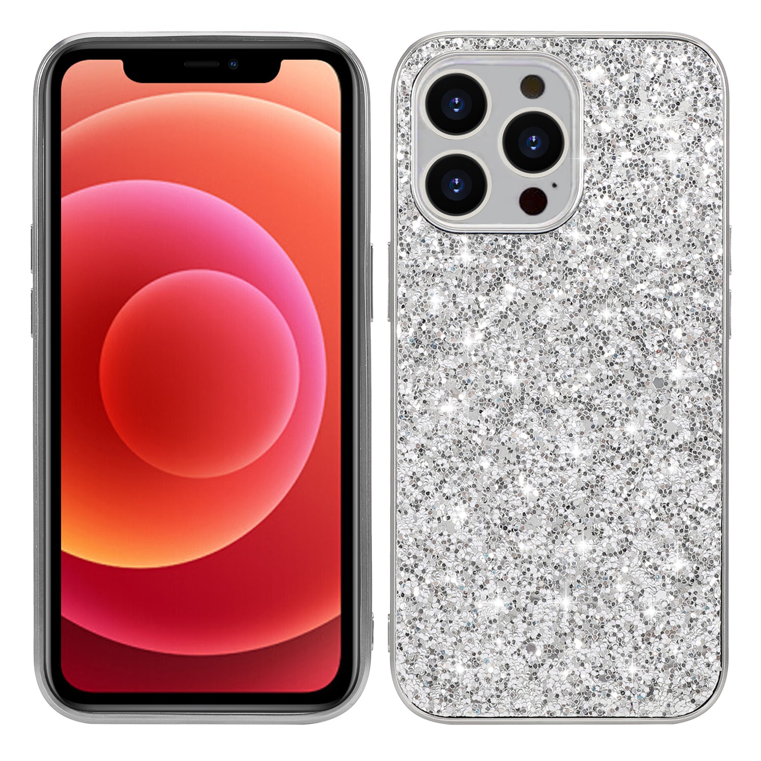 Glitter Sequins Electroplating TPU Frame + Hard PC Panel Phone Case Protective Cover for iPhone 13 Pro 6.1 inch