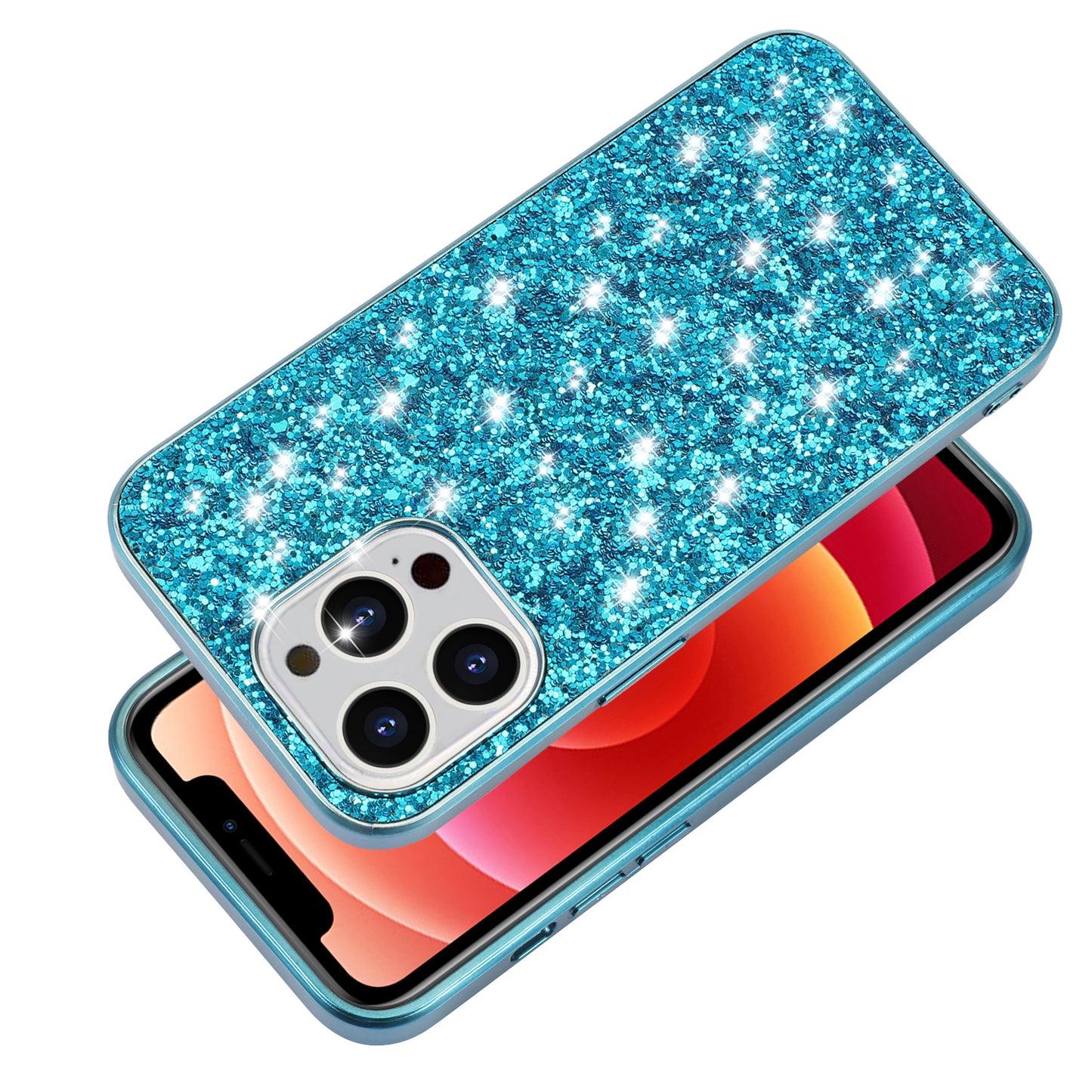 Glitter Sequins Electroplating TPU Frame + Hard PC Panel Phone Case Protective Cover for iPhone 13 Pro 6.1 inch