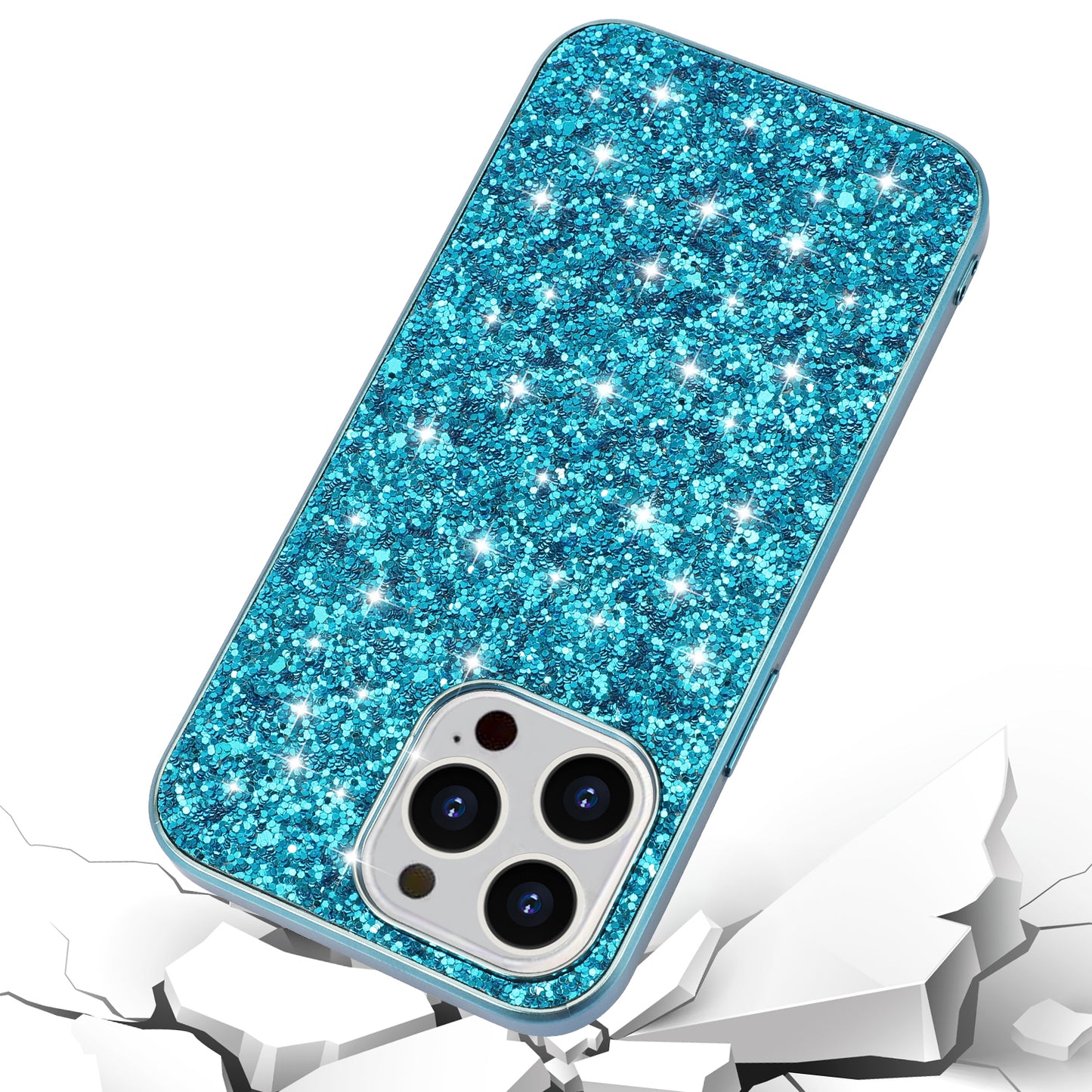 Glitter Sequins Electroplating TPU Frame + Hard PC Panel Phone Case Protective Cover for iPhone 13 Pro 6.1 inch