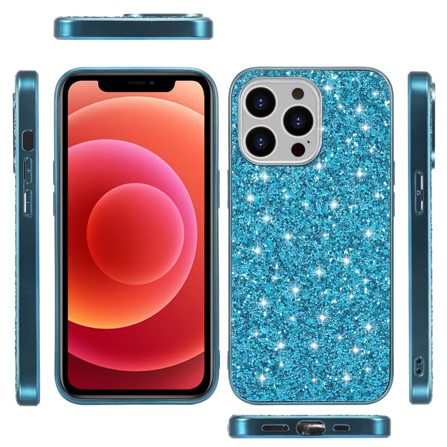 Glitter Sequins Electroplating TPU Frame + Hard PC Panel Phone Case Protective Cover for iPhone 13 Pro 6.1 inch