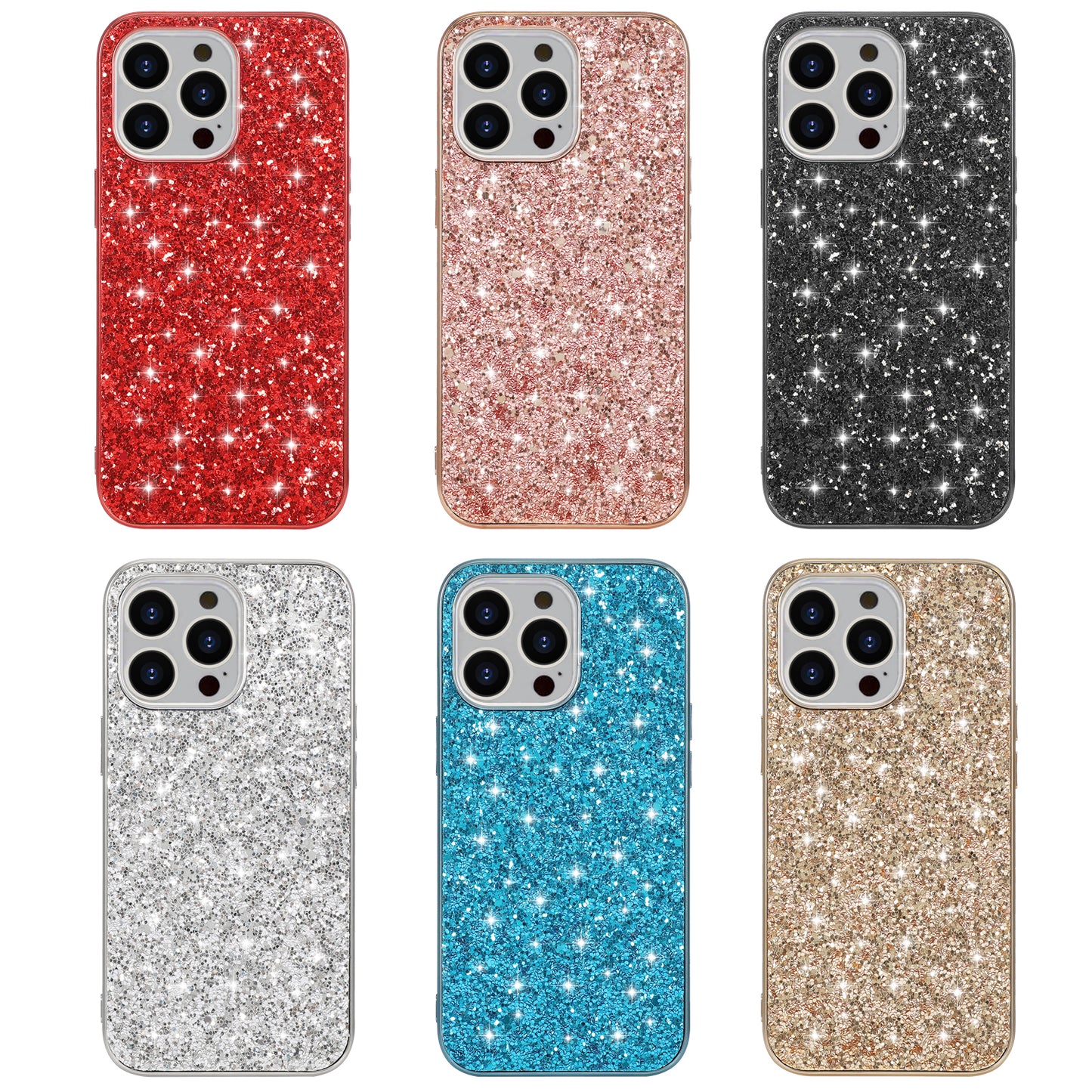 Glitter Sequins Electroplating TPU Frame + Hard PC Panel Phone Case Protective Cover for iPhone 13 Pro 6.1 inch
