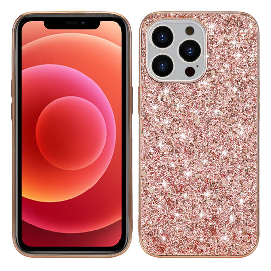 Glitter Sequins Electroplating TPU Frame + Hard PC Panel Phone Case Protective Cover for iPhone 13 Pro 6.1 inch