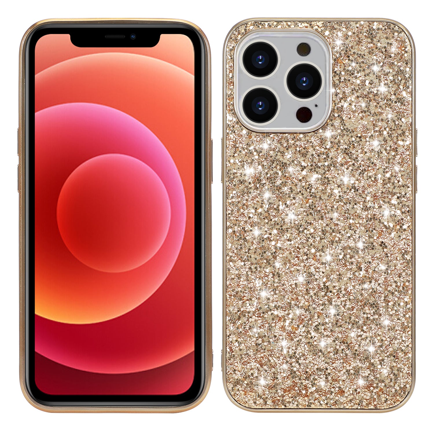 Glitter Sequins Electroplating TPU Frame + Hard PC Panel Phone Case Protective Cover for iPhone 13 Pro 6.1 inch