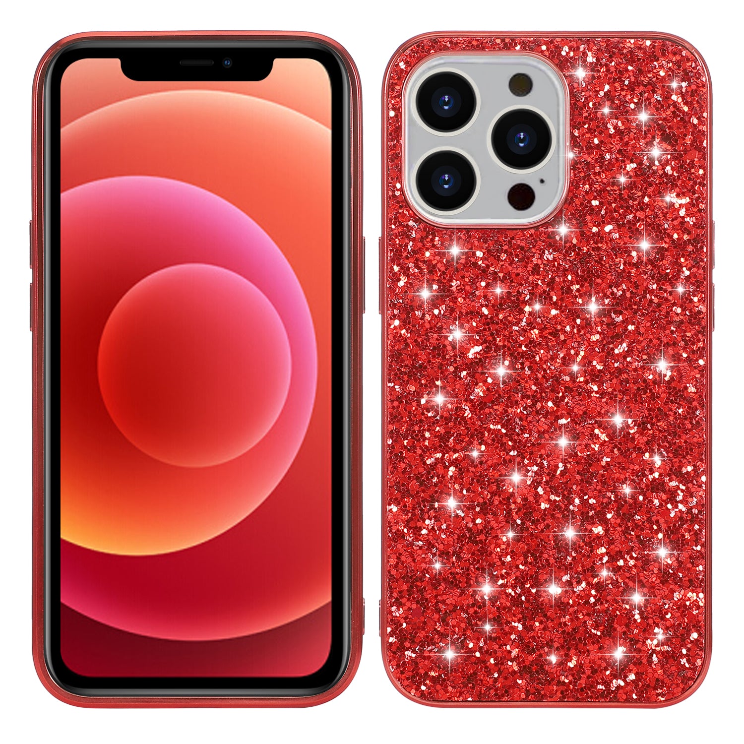 Glitter Sequins Electroplating TPU Frame + Hard PC Panel Phone Case Protective Cover for iPhone 13 Pro 6.1 inch