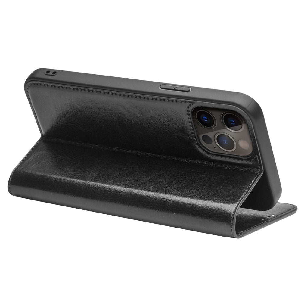 QIALINO Top Layer Cowhide Leather Stand Wallet Cell Phone Cover Protector for iPhone 13 Pro Max 6.7 inch