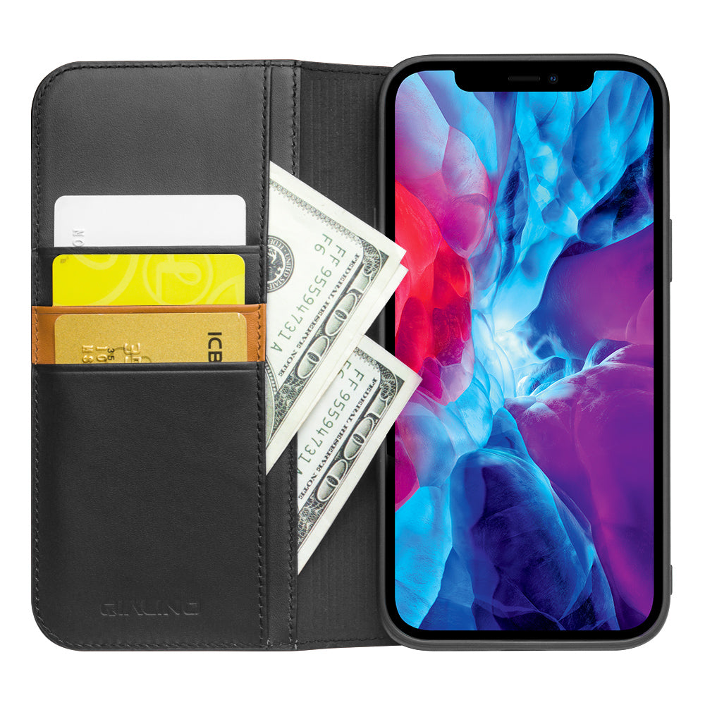 QIALINO Folio Flip Wallet Design Top Layer Cowhide Leather Phone Cover with Stand for iPhone 13 Pro Max 6.7 inch