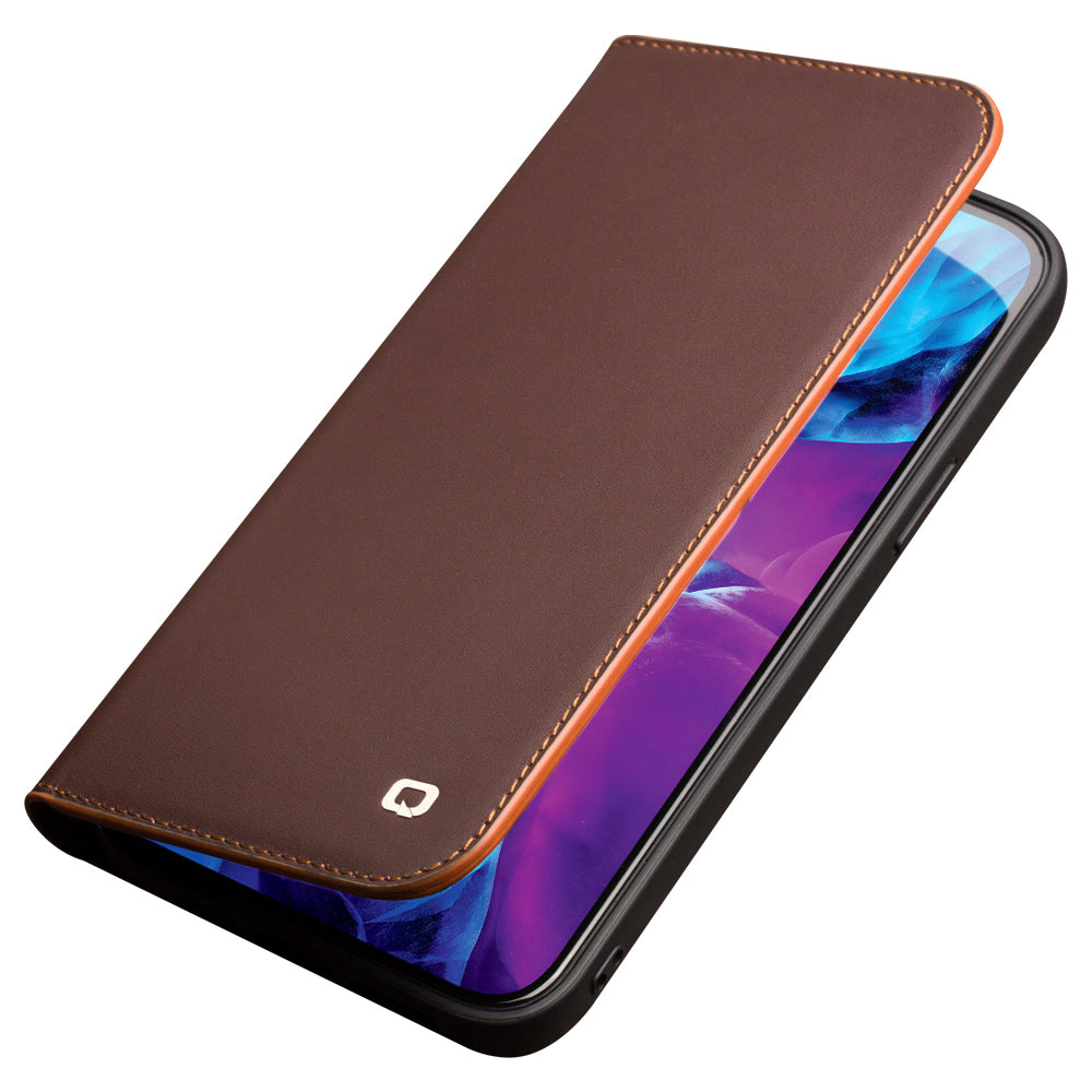 QIALINO Folio Flip Wallet Design Top Layer Cowhide Leather Phone Cover with Stand for iPhone 13 Pro Max 6.7 inch