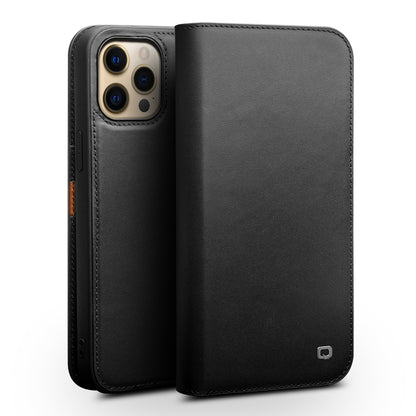 QIALINO Folio Flip Top Layer Cowhide Leather Light Stand Wallet Design Phone Cover for iPhone 13 Pro 6.1 inch