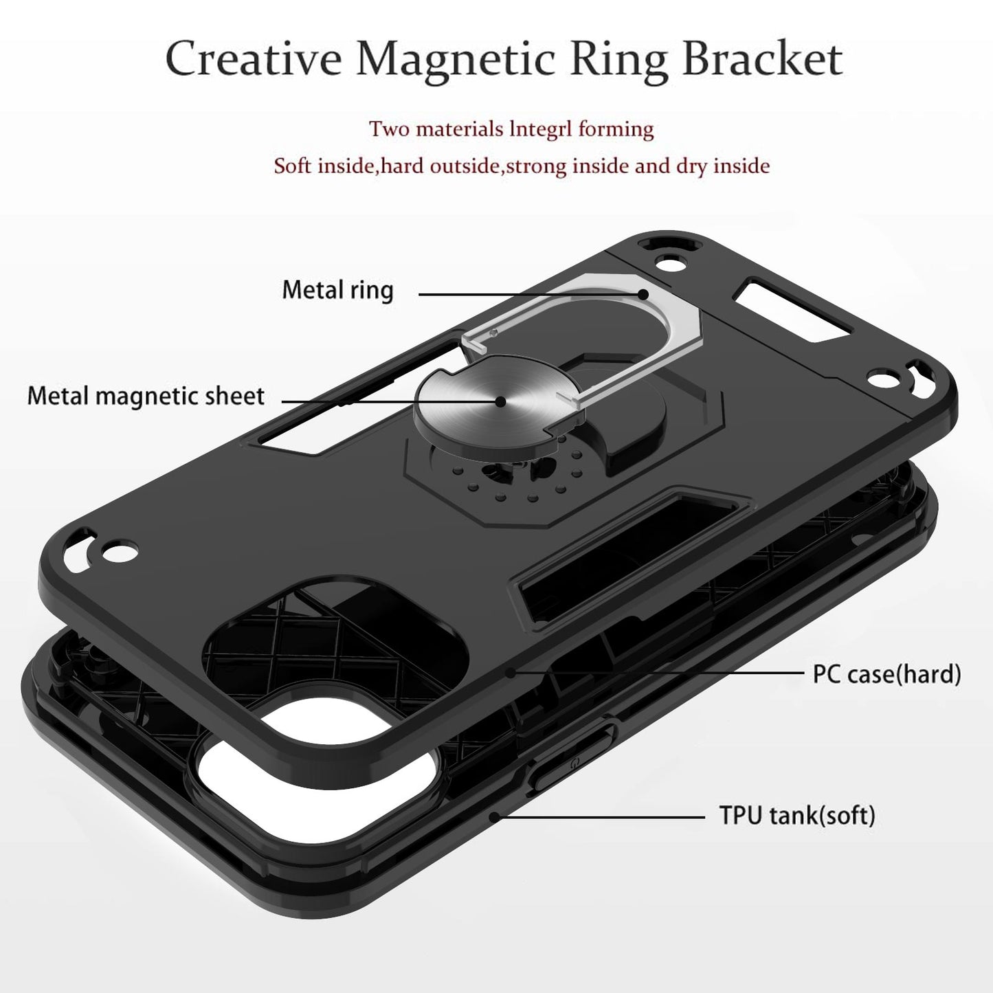 Armor 360Â° Rotation Ring Holder Kickstand Hybrid PC + TPU Phone Case for iPhone 13 Pro Max 6.7 inch