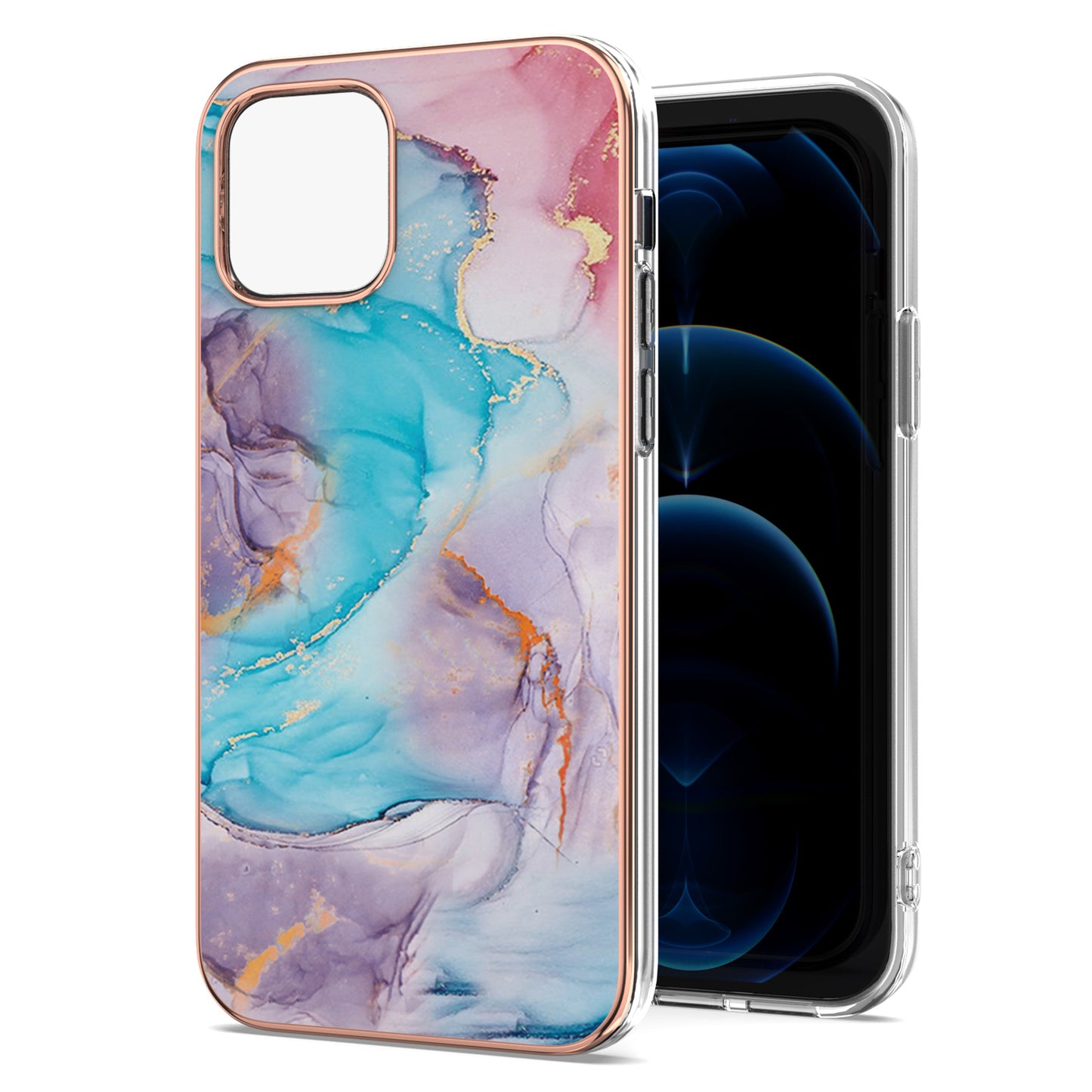 Smooth Marble Pattern Series IMD Shockproof Flexible Slim Electroplating TPU Case for iPhone 13 Pro 6.1 inch