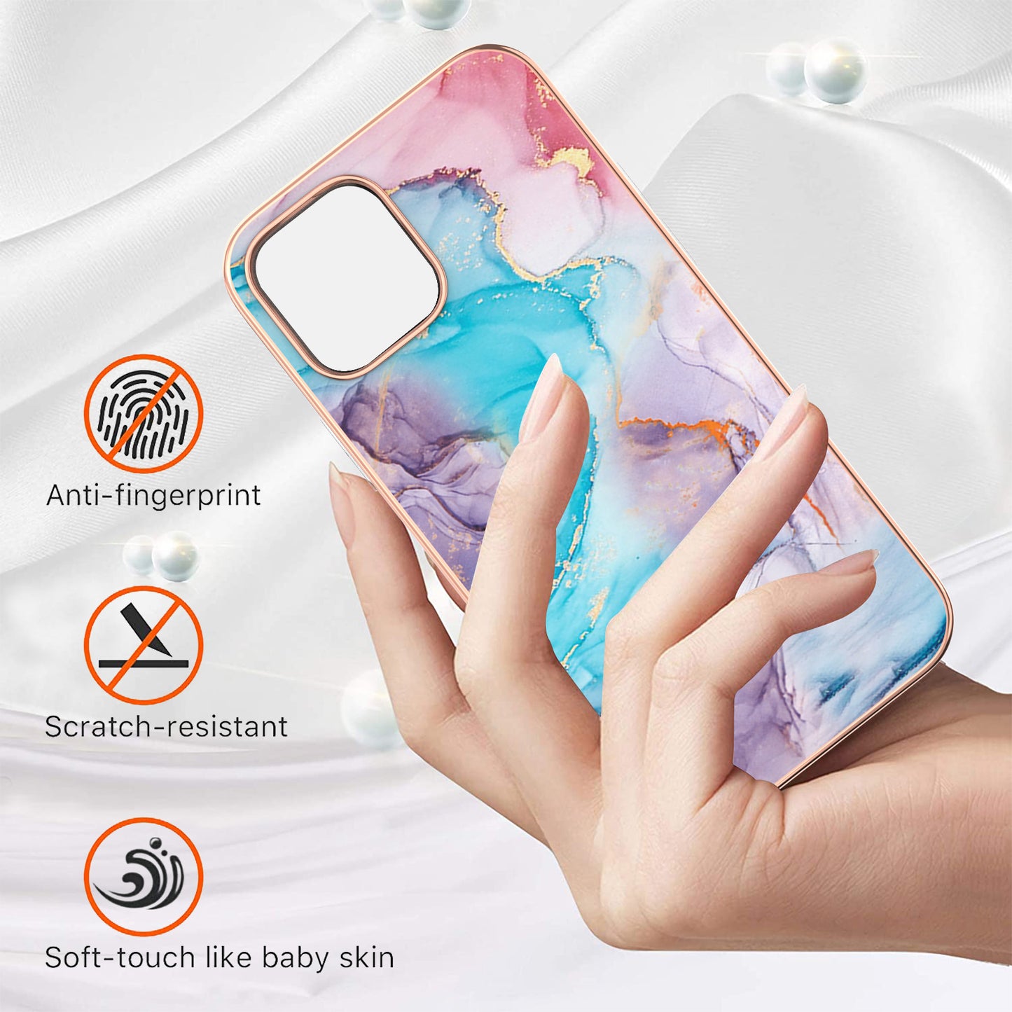 Smooth Marble Pattern Series IMD Shockproof Flexible Slim Electroplating TPU Case for iPhone 13 Pro 6.1 inch