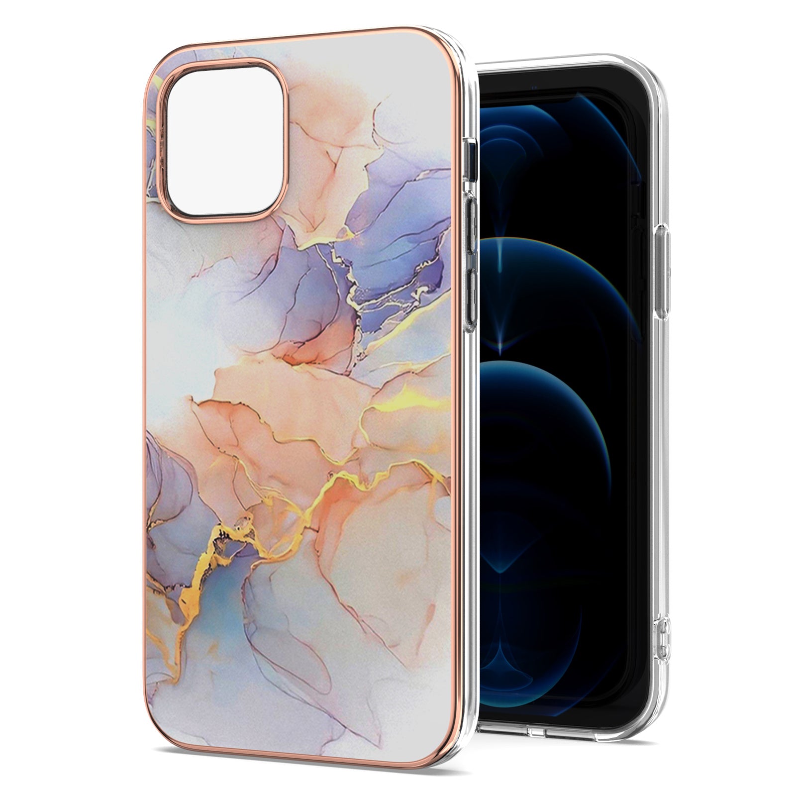 Smooth Marble Pattern Series IMD Shockproof Flexible Slim Electroplating TPU Case for iPhone 13 Pro 6.1 inch