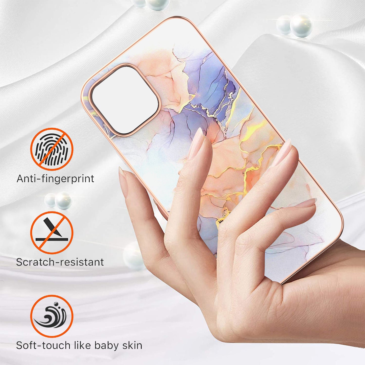 Smooth Marble Pattern Series IMD Shockproof Flexible Slim Electroplating TPU Case for iPhone 13 Pro 6.1 inch