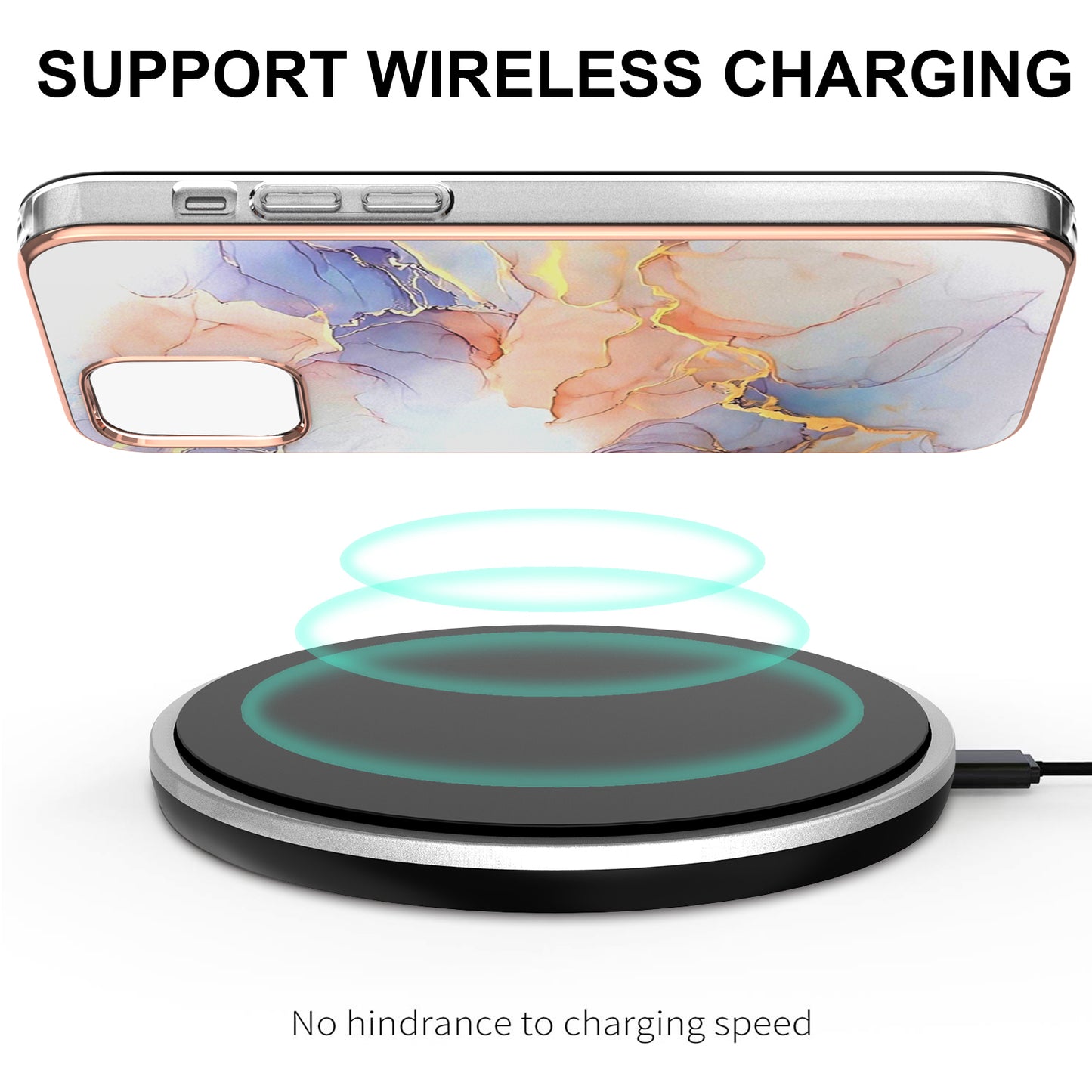 Smooth Marble Pattern Series IMD Shockproof Flexible Slim Electroplating TPU Case for iPhone 13 Pro 6.1 inch