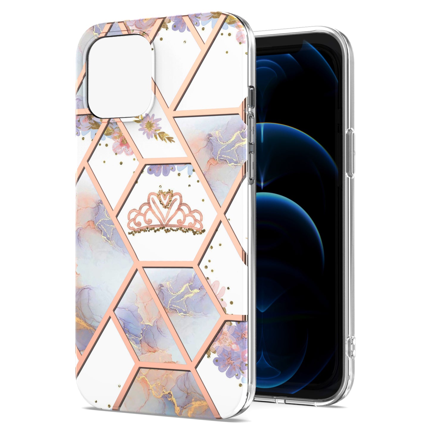Smooth Marble Pattern Series IMD Shockproof Flexible Slim Electroplating TPU Case for iPhone 13 Pro 6.1 inch