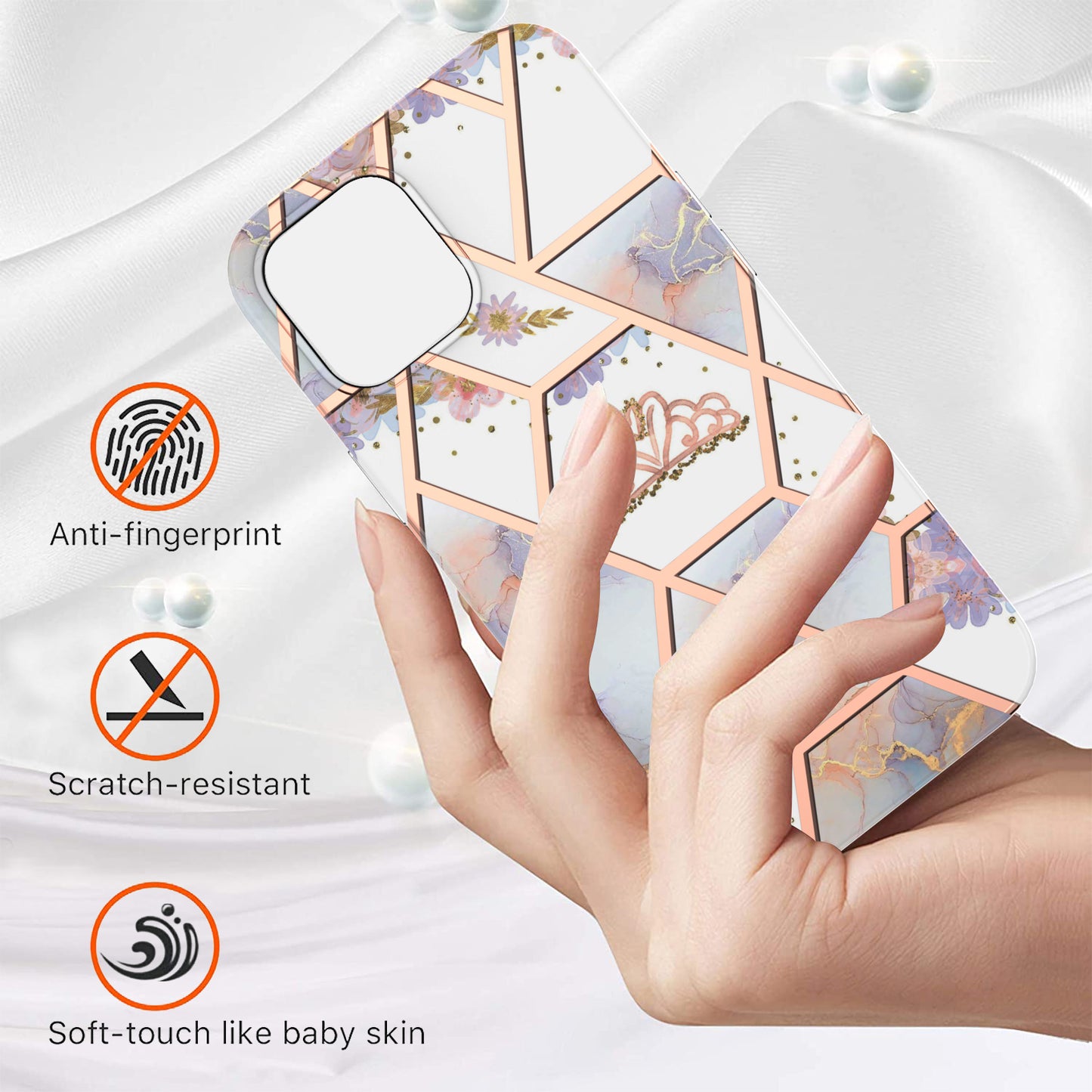 Smooth Marble Pattern Series IMD Shockproof Flexible Slim Electroplating TPU Case for iPhone 13 Pro 6.1 inch