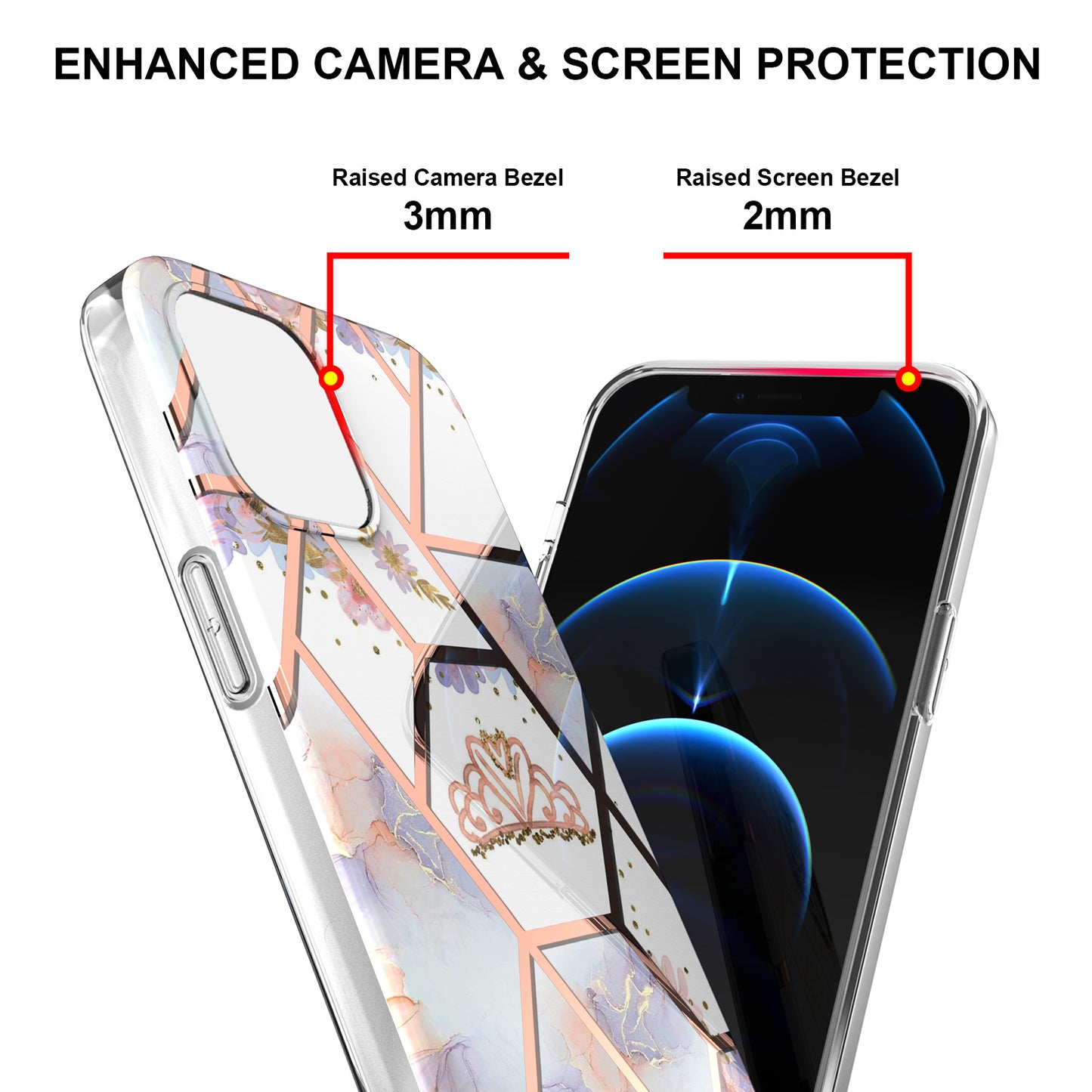 Smooth Marble Pattern Series IMD Shockproof Flexible Slim Electroplating TPU Case for iPhone 13 Pro 6.1 inch