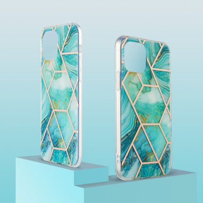 2.0mm IMD Workmanship Electroplating Marble Pattern Printing TPU Cell Phone Case Cover for iPhone 13 6.1 inch