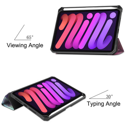 For iPad mini 6 (2021) Protective Case with Pencil Holder Pattern Printed Tri-fold Stand Leather Tablet Cover