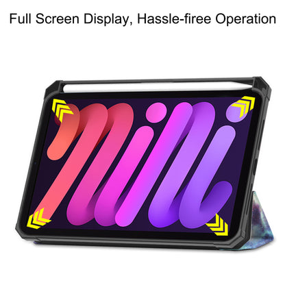 For iPad mini 6 (2021) Protective Case with Pencil Holder Pattern Printed Tri-fold Stand Leather Tablet Cover