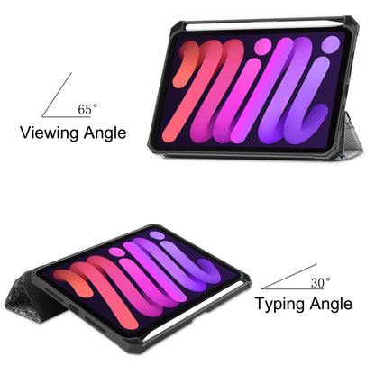 For iPad mini 6 (2021) Protective Case with Pencil Holder Pattern Printed Tri-fold Stand Leather Tablet Cover