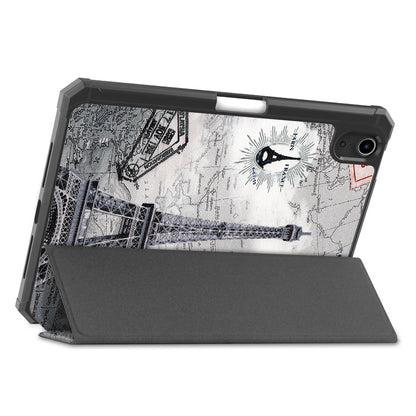 For iPad mini 6 (2021) Protective Case with Pencil Holder Pattern Printed Tri-fold Stand Leather Tablet Cover