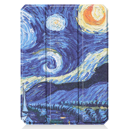 For iPad mini 6 (2021) Protective Case with Pencil Holder Pattern Printed Tri-fold Stand Leather Tablet Cover
