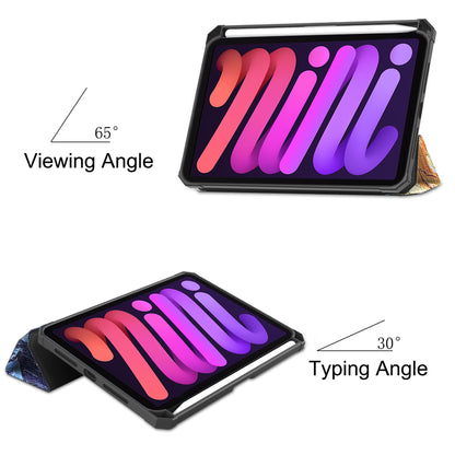 For iPad mini 6 (2021) Protective Case with Pencil Holder Pattern Printed Tri-fold Stand Leather Tablet Cover
