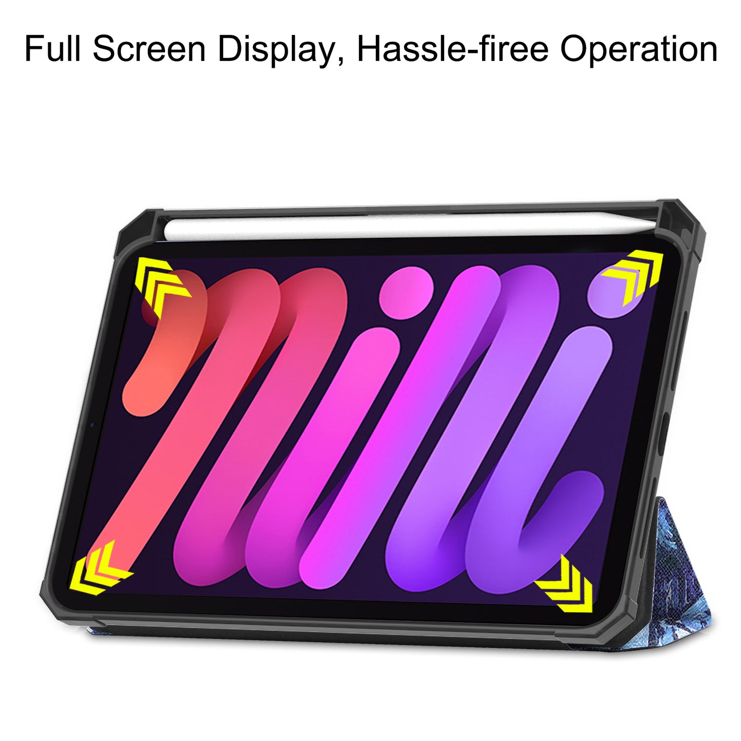 For iPad mini 6 (2021) Protective Case with Pencil Holder Pattern Printed Tri-fold Stand Leather Tablet Cover