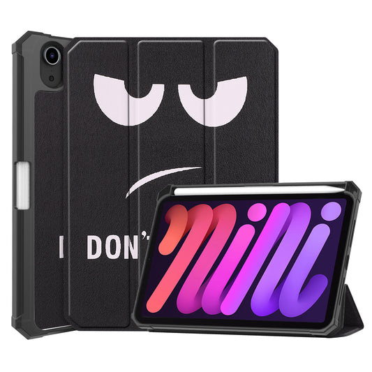 For iPad mini 6 (2021) Protective Case with Pencil Holder Pattern Printed Tri-fold Stand Leather Tablet Cover