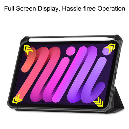 For iPad mini 6 (2021) Protective Case with Pencil Holder Pattern Printed Tri-fold Stand Leather Tablet Cover